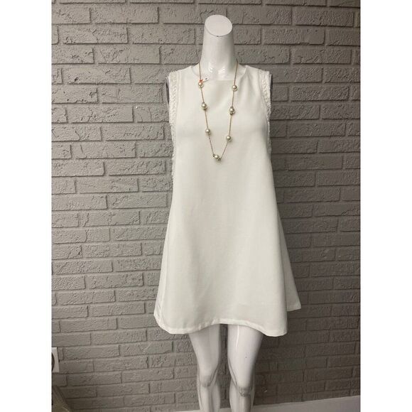 Zara Dresses & Skirts - Zara Women's White Sleeveless Faux Pearl Beaded Detail A-Line Mini Dress Size M